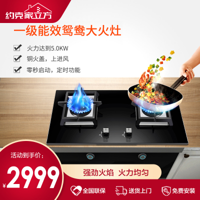 约克家立方燃气灶天然气双眼灶台式JZY/T-YK-ZJ5嵌入式台嵌两用双灶灶具煤气灶不锈钢面板高能猛火