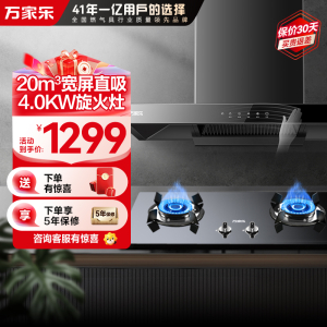 万家乐 烟灶厨电套餐装20m³吸力油烟机欧式顶吸挥手智控智旋暴风洗台嵌两用液化气灶AT051+KA031B(Y)