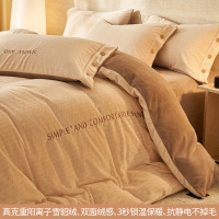 冬季加厚雪貂绒床笠款四件套牛奶绒提花床单被套珊瑚绒床上三件套