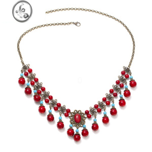 JiMi古风额饰异域风情头饰眉心坠民族风项链红色新娘发饰两用旅游拍照