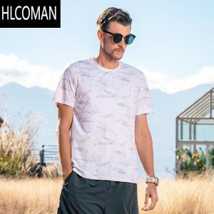 HLCOMAN超薄速干冰丝运动短袖t恤男夏季凉感满印迷彩跑步健身体恤