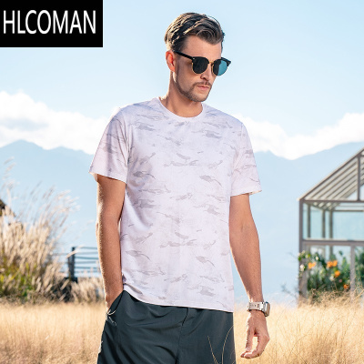 HLCOMAN超薄速干冰丝运动短袖t恤男夏季凉感满印迷彩跑步健身体恤