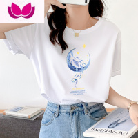 七斓宽松短袖t恤女士夏装新款漂亮别致上衣小众设计感流行印花潮