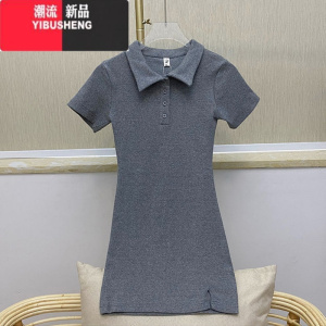 YIBUSHENG季polo领短袖连衣裙女设计感小众开叉纯欲风包臀显瘦内搭短裙子