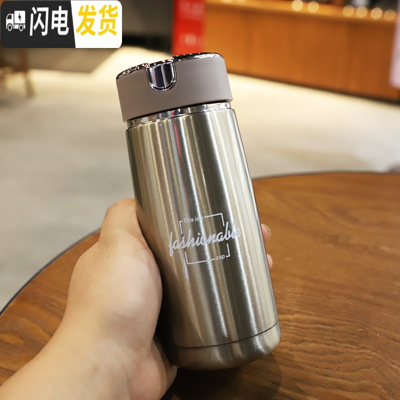 三维工匠超小迷你男女保温杯便携学生潮流水杯防漏过滤网泡茶不锈钢水瓶子 708金色310送杯刷