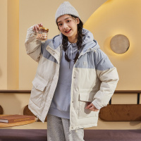 [1折价86.9元,叠加优惠券]唐狮冬季棉衣女新款韩版左胸橡胶标连帽拼接保暖外套设计感潮