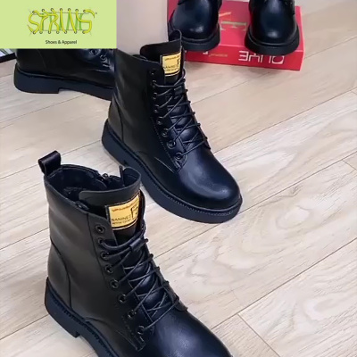 帅气马丁靴女潮ins2019新款冬加绒英伦风短筒学生百搭黑色短靴女语娄