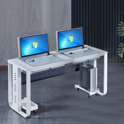 鑫金虎 钢制隐藏式双人位翻转电脑桌电脑培训桌1600*600*750mm
