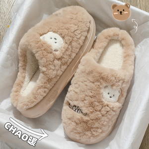 可爱雪莉玫棉拖鞋女款2025新款秋冬季保暖毛绒室内家居棉拖女冬天