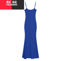 YIBUSHENG蓝色修身性感吊带连衣裙女季显身材包臀裙收腰裙子弹力休闲长裙