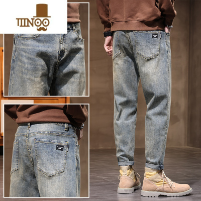 YANXU黄泥牛仔裤男秋季2023新款修身小脚潮牌夏季休闲男士长裤子装