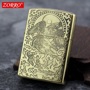 zorro佐罗煤油打火机 铜壳煤油 五面手工复古 个性创意防风火机送礼男