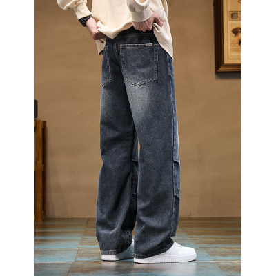 [有加绒]厚款直筒男士牛仔裤秋冬新款时尚炸街痞帅高品质阔腿裤