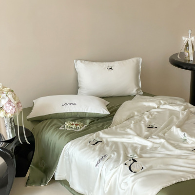 韩式小清新ins可爱天丝夏凉被少女心刺绣丝滑冰丝床单夏被四件套_909