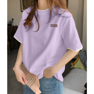 [1折价26.9元,叠加优惠券]短袖T恤女夏季圆领学院风简约小贴标小众韩系百搭