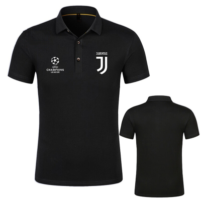 珂卡慕(KEKAMU)新款尤文图斯欧冠C罗POLO衫短袖纪念翻领T恤男女休闲运动上衣尤文POLO-黑直筒款S