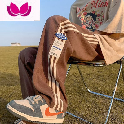 七斓男裤子条纹运动长裤宽松直筒阔腿休闲裤美式复古高街vibe风潮