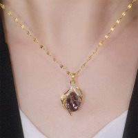 紫色水晶项链女小众简约几何吊坠气质短款钛钢锁骨链网红颈链配饰送女朋友老婆情人节七夕生日礼物