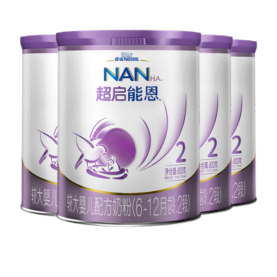 20年8月左右产-雀巢（nestle）超启能恩较大婴儿配方奶粉2段（6-12月）800克（原超级能恩）4罐装