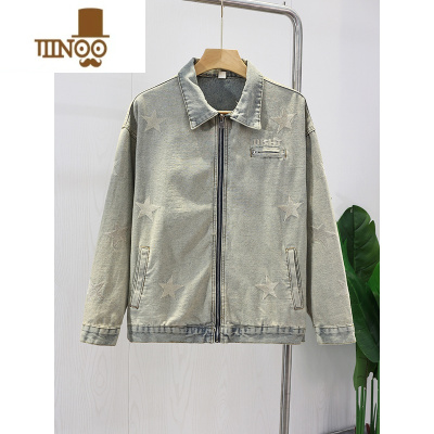 YANXU2023秋季国潮五角星刺绣做旧拉链牛仔外套潮牌男女百搭夹克ins