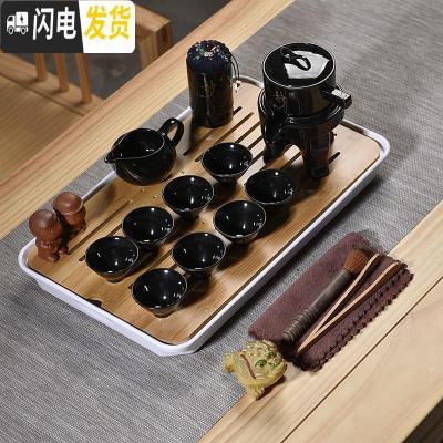 三维工匠密胺茶盘功夫茶具套装陶瓷盖碗茶杯家用简约日式竹制茶盘茶海 定窑静字8杯自动茶具加罐密胺白大长方盘 17件