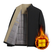 秋冬中老年男士商务加棉加厚夹克宽松爸爸外套立领休闲父亲装