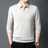 T恤男假两件衬衫领纯色polo衫春秋新款商务休闲套头打底T恤衫