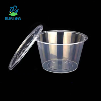 DERUIMAN一次性餐盒圆形透明300ml打包盒带盖饭盒