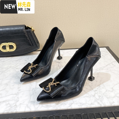 林先森2021年新款高跟鞋女细跟法式女鞋春秋设计感小众软皮中跟尖头单鞋休闲鞋