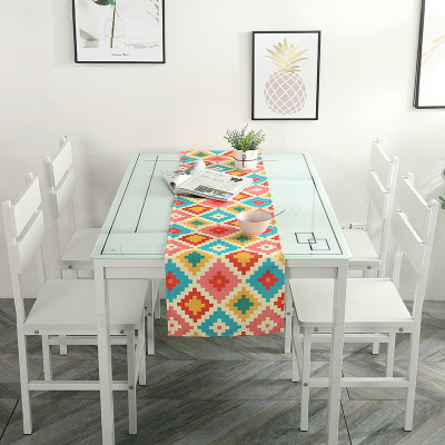 家柏饰(CORATED)简约S风棉麻布艺茶几电视柜客厅餐桌布盖巾床尾旗桌旗 彩色世界 35*220cm