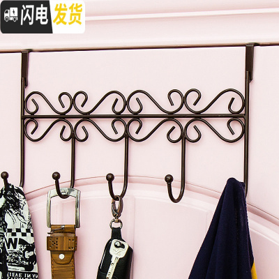 三维工匠铁艺后挂钩免钉上挂衣架挂钩置物架卧室衣帽钩卫生间无痕钩 门挂式--五钩--古铜[买2送1]