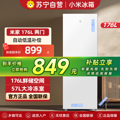 小米米家冰箱176升双门宿舍租房家用二门小型精致简约欧式两门冷冻冷藏电冰箱176L两门冰箱二级节能
