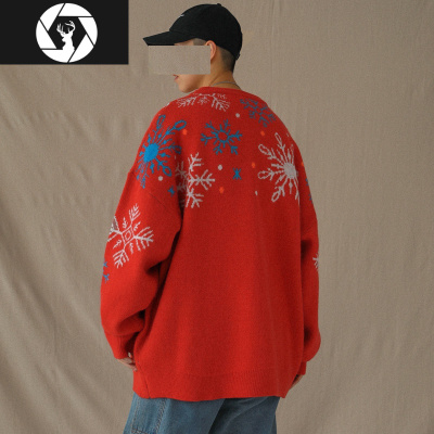 HongZun20秋冬季新款加厚毛衣线衫男韩版潮流宽松圣诞保暖学生情侣打底衫毛衣