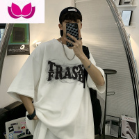 七斓美式300g短袖T恤男夏季潮牌vintage上衣字母设计感三本针半袖