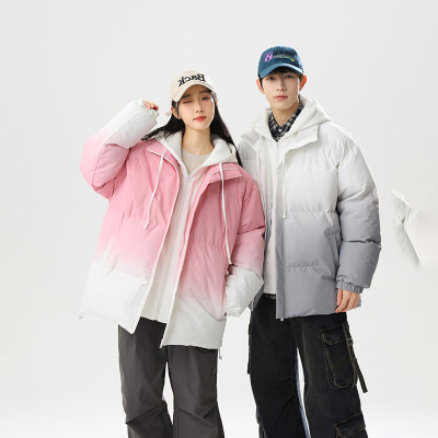 男装冬季新款潮流时尚假两件连帽情侣棉衣加厚保暖青少年休闲棉服