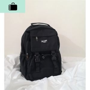 胸前有扣子的书包△工装风百搭款酷炫敲好看ins学生休闲双肩包女NEW LAKE 黑色女款的 黑色女款的