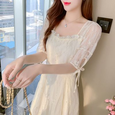 佚貌YIMAO2021夏季新款收腰显瘦网纱气质茶歇a字法式复古连衣裙赫本仙女裙