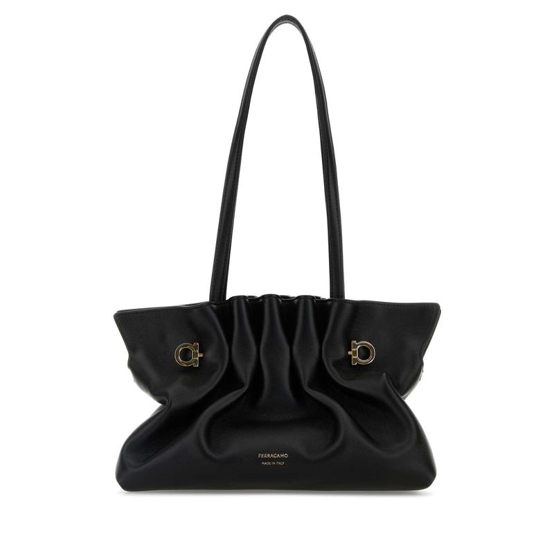 Salvatore Ferragamo女士羊皮褶皱手提斜挎包金色五金百搭通勤小方包
