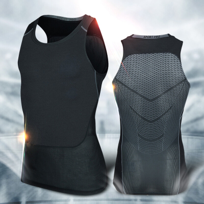 珂卡慕(KEKAMU)2020新款黑银精英健身背心PRO透气排汗篮球衣运动无袖跑步训练服黑银背心M（160-170高，95-115斤）