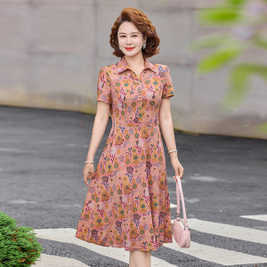 时尚碎花妈妈连衣裙40-60岁中老年衬衫领女士休闲裙子过膝款夏装