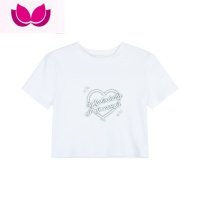 七斓甜辣爱心字母印花短袖T恤女夏季小众修身打底衫短款露脐bm风上衣