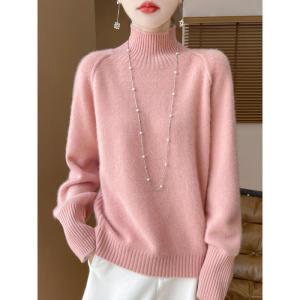 羊毛加厚款半高领针织打底衫上衣秋冬新款百搭插肩袖套头毛衣女