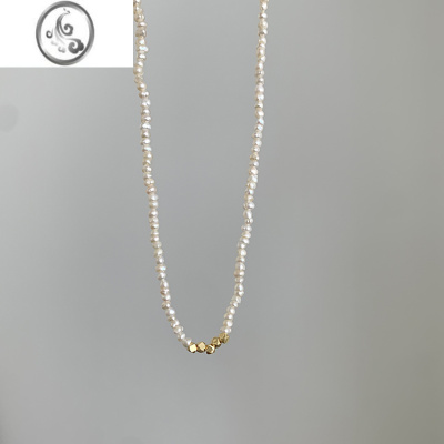 JiMi小米淡水珍珠项链女夏轻奢小众高级感碎银锁骨链颈链2023新款