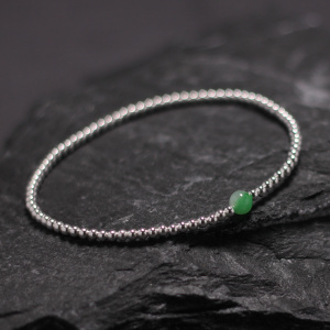 翠灵 原创纯银手链女款阳绿翡翠玉石转运珠复古银饰个性手串简约送女朋友老婆情人节七夕生日礼物