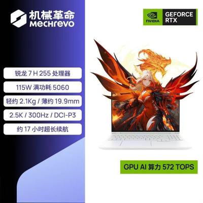 [政府补贴]机械革命(MECHREVO)翼龙16Pro游戏本 冰纹白 R7 H 255 RTX5060 32G+1T 轻薄旗舰电竞游戏本