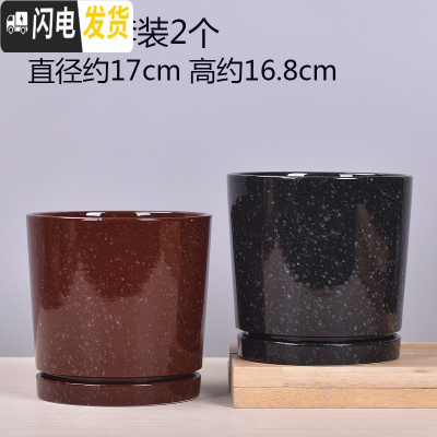 三维工匠欧式花盆陶瓷大号多肉绿萝植物花盆塑料小花盆 TA13套装2个带托盘 大花盆容器