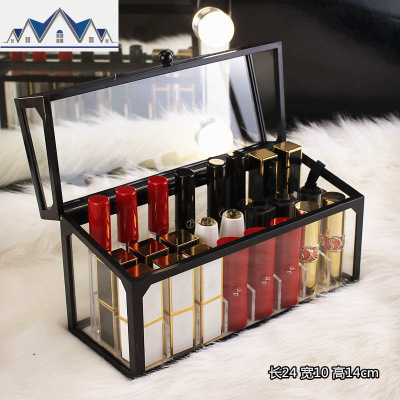 欧式玻璃口红唇釉收纳盒桌面整理置物架防尘带盖宿舍化妆品收纳盒 三维工匠