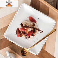 公主范北欧陶瓷餐具个性创意珍珠边早餐碗盘甜品沙拉碗盘单人套装 敬平 6.0寸方盘1只