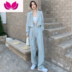 七斓高级感女装气质女范炸街西装短款外套高腰直筒阔腿裤套装
