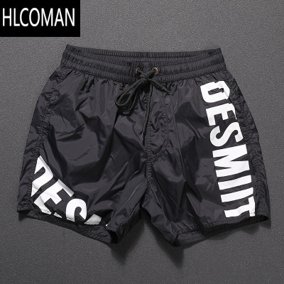 HLCOMAN健身短裤运动轻薄速干沙滩裤男士夏季大字母LOGO宽松游泳三分裤潮